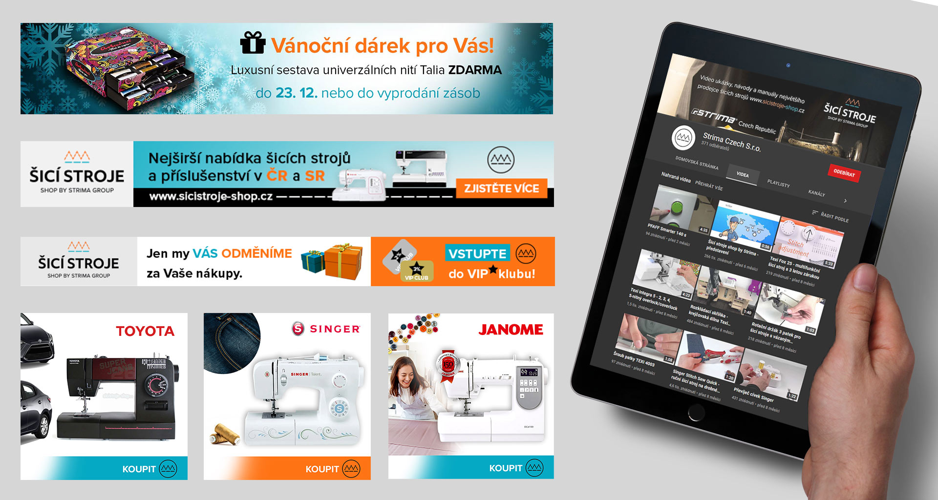 Bannery a YouTube kanál Šicí stroje shop